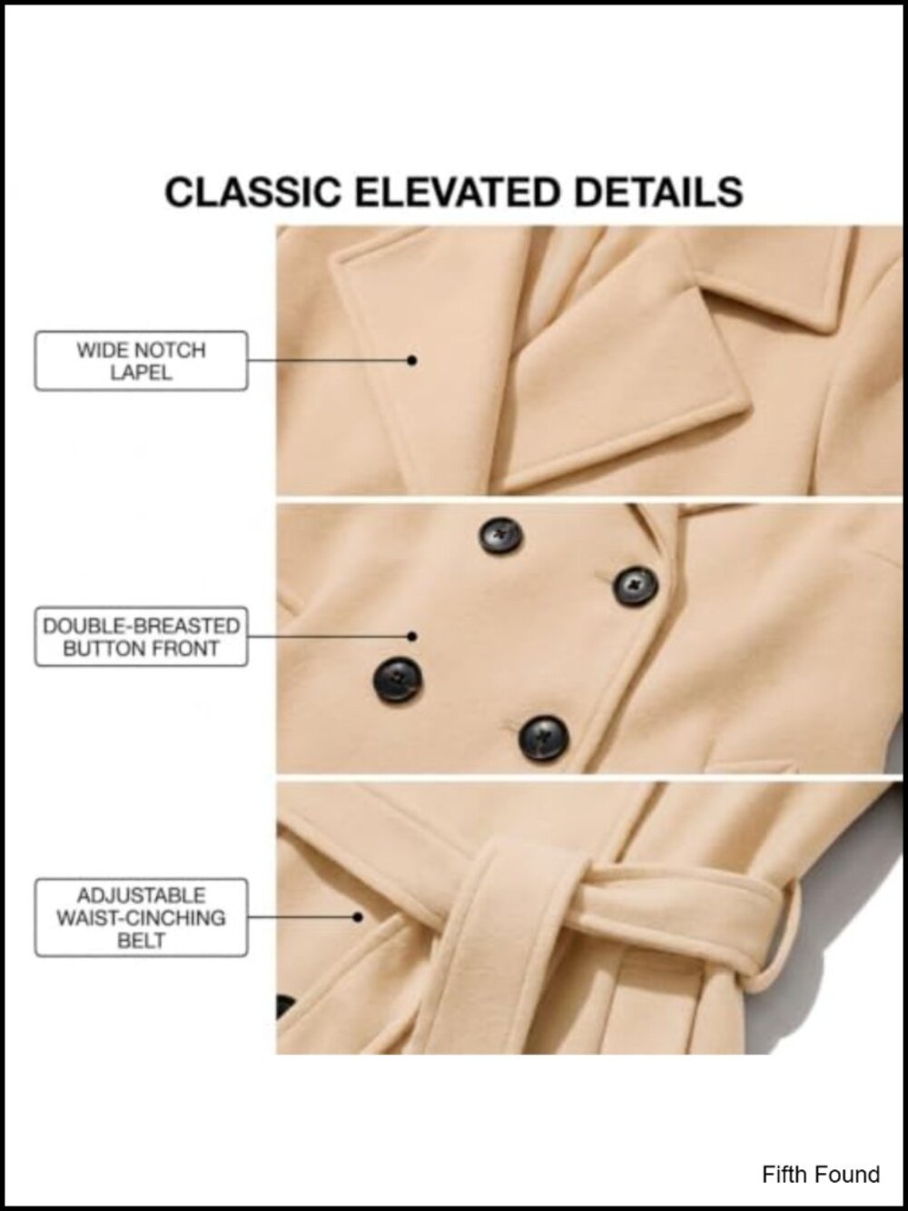 Faux Wool Double-Breasted Trench Coat Belted Winter Coat